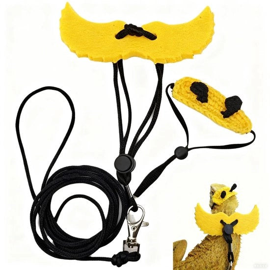 Linea di tartaruga regolabile - Accessorio per piccoli rettili - Caricatore di gecco con ali - Outfit per animali domestici - Incluso cappello e pompon - Adatto per passeggiate e feste - Caricatore per animali domestici