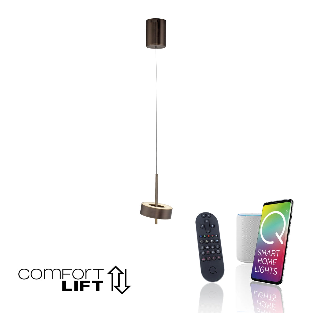 Lampada sospesa moderna bronzo Ø14 con telecomando CCT LED 9W