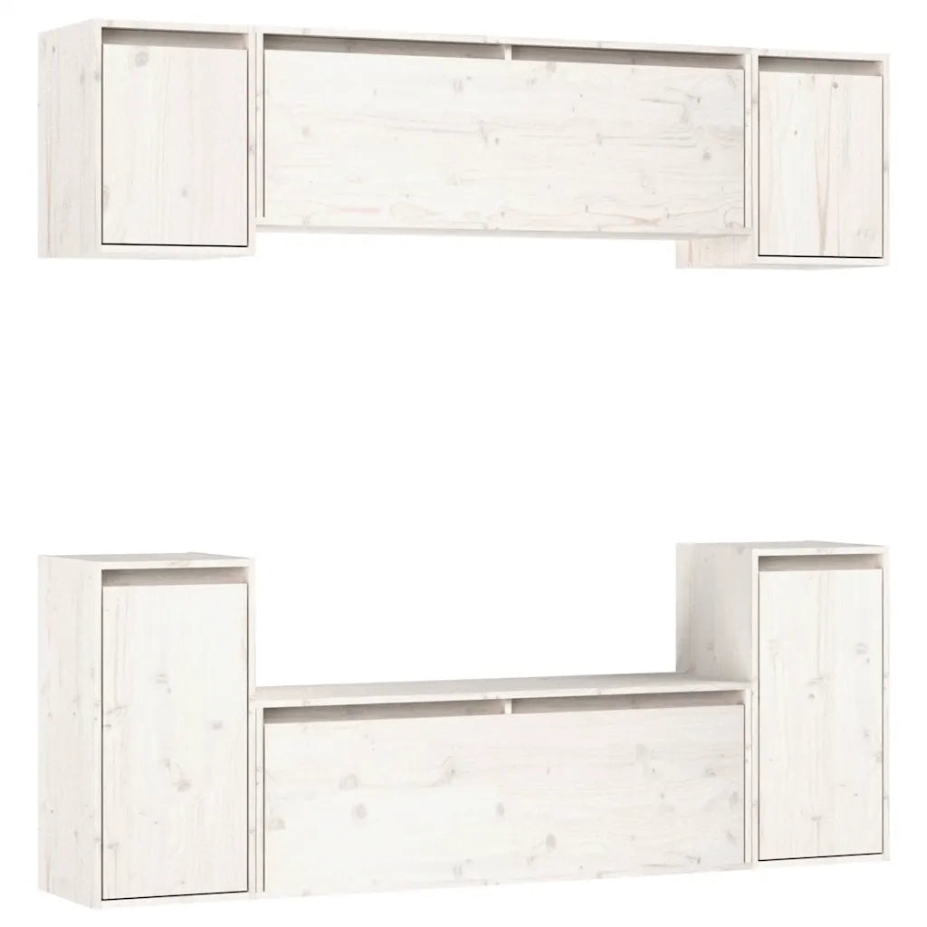 Mobili Porta TV 6 pz-Credenza per TV Bianchi in Legno Massello di Pino