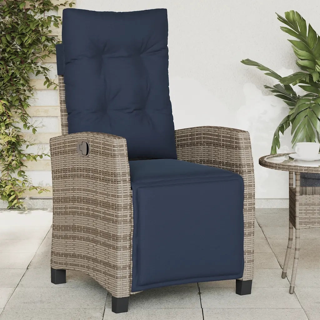 Sedia Reclinabile da Giardino con Poggiapiedi Grigia Polyrattan 365239