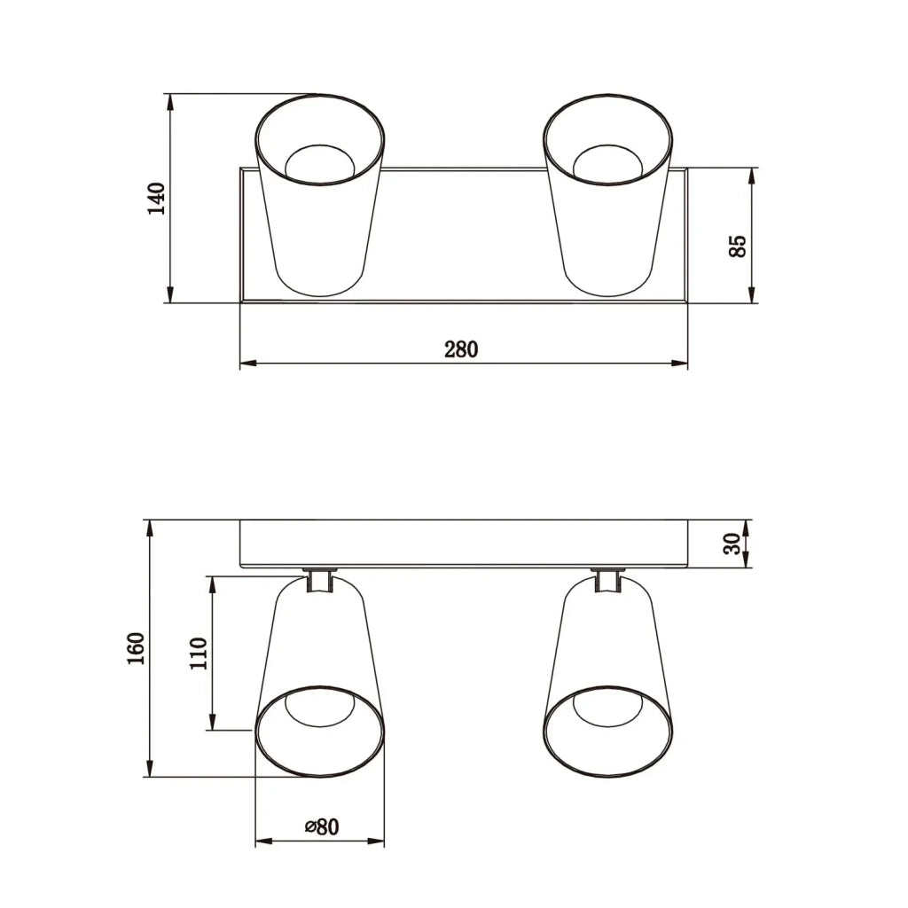 LÚZETE - SPOT DA SOFFITTO/ MURO 2 LUCI METALLO NERO GU10 SILVANO