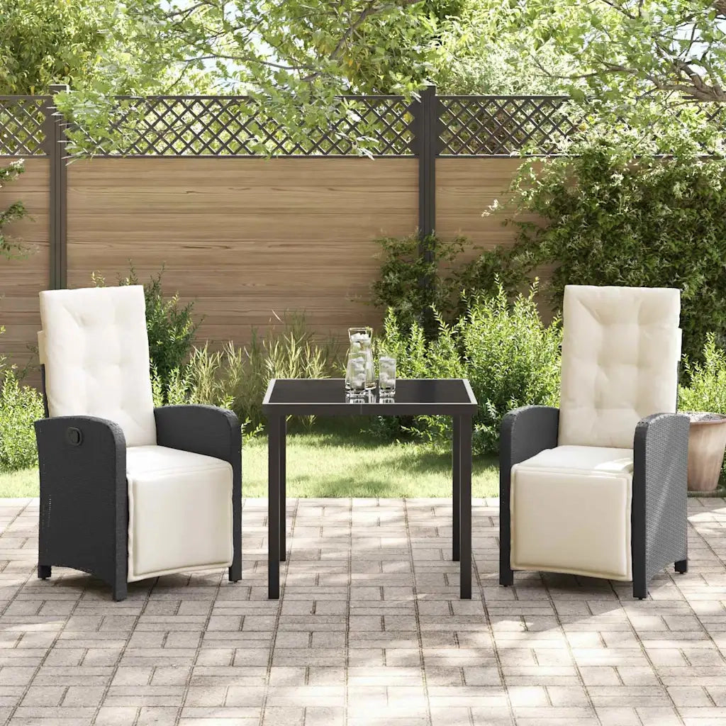 Set da Pranzo per Giardino con cuscino 3 pcs Nero polyrattan
