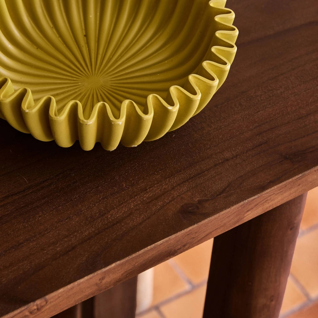Consolle ovale in legno di acacia a 2 livelli, noce