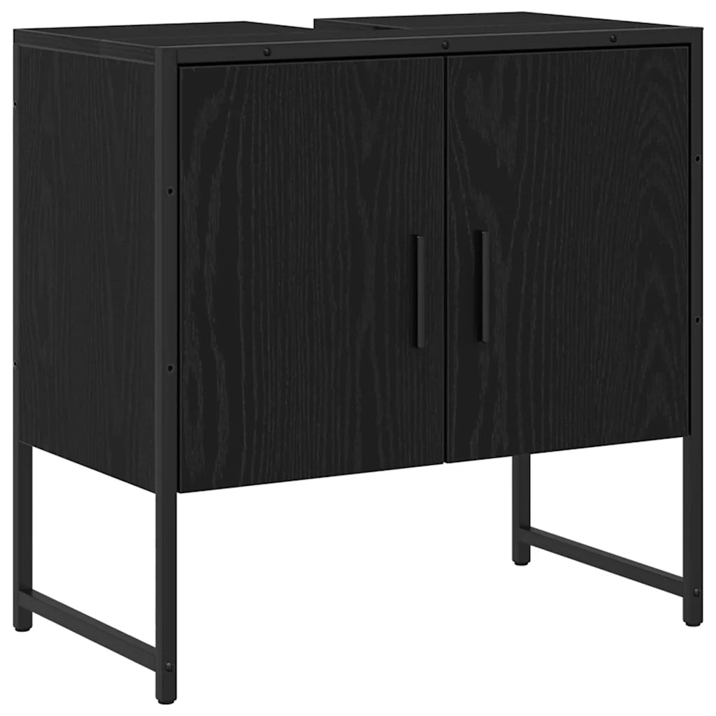 Set di mobili per il Bagno | Armadio da bagno 4 pz Nero Legno multistrato