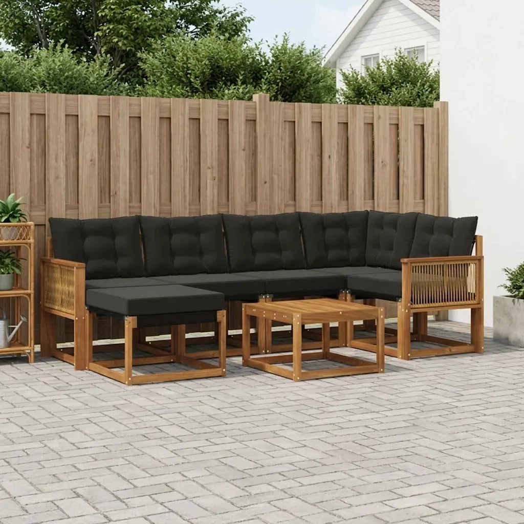 Set di divani da esterno con cuscino 7 pcs Naturale e Nero 3382084