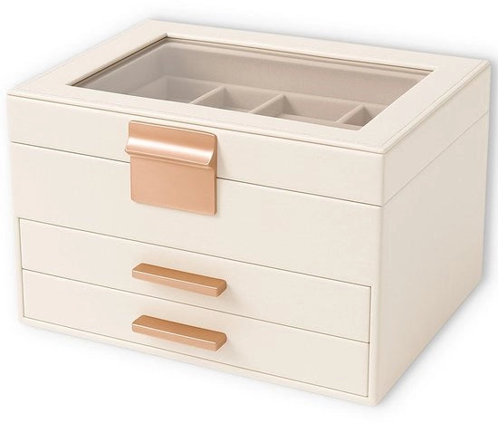 Cassettiere con coperchio trasparente - 3 livelli e 2 ante