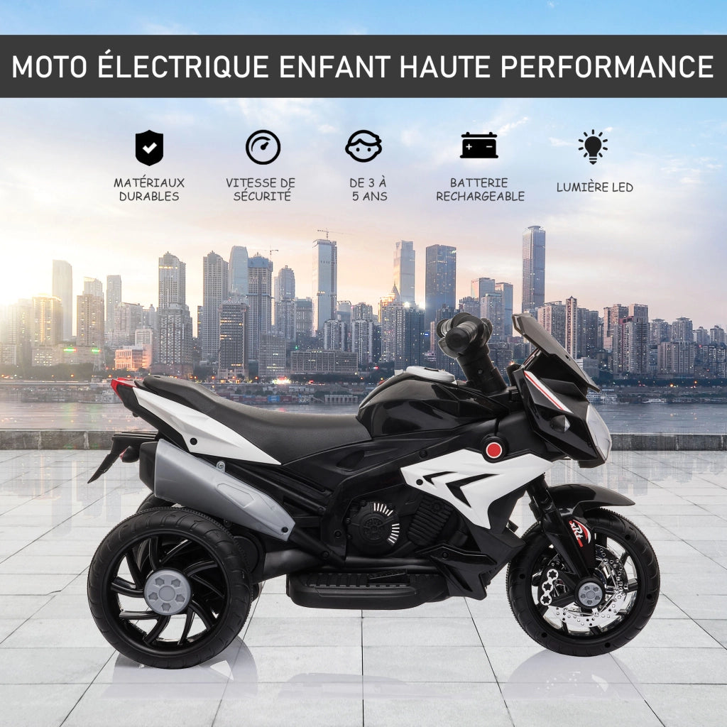 Moto elettrica bambini 3 ruote 6V ¨C zephmum ¨C nero e bianco