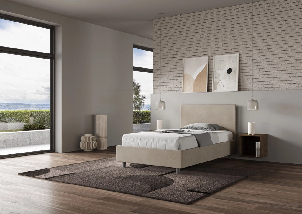 BS COM Letto singolo contenitore imbottito 100x200 microfibra sabbia