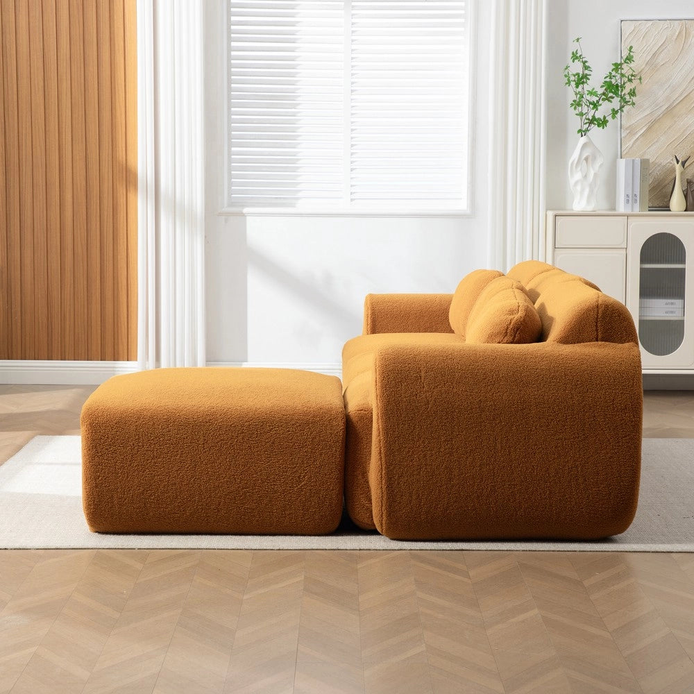 Divano Modulare in Tessuto Chenille ¨C MINIMAL ¨C Caramel, Morbido, Antimacchia