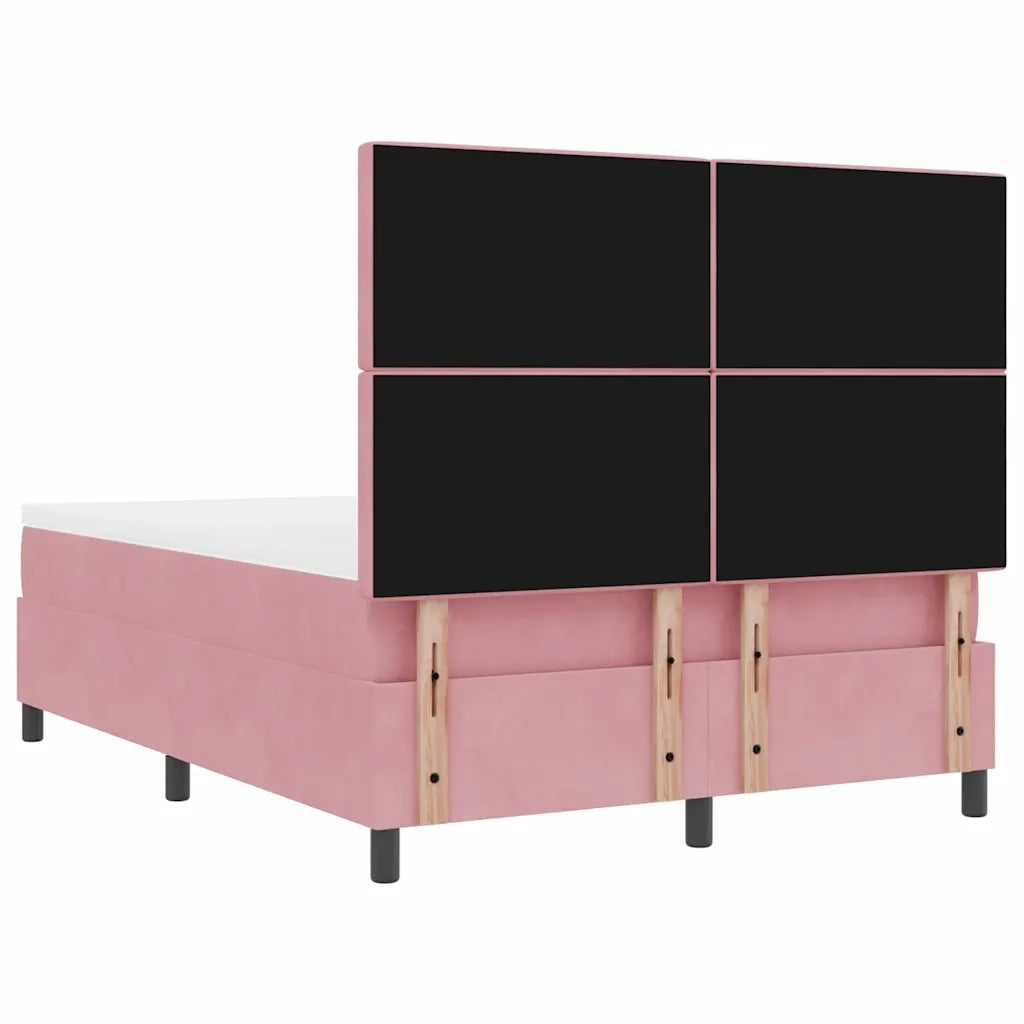 Letto a molle con materasso Rosa 140 x 190 cm Velluto 3339769