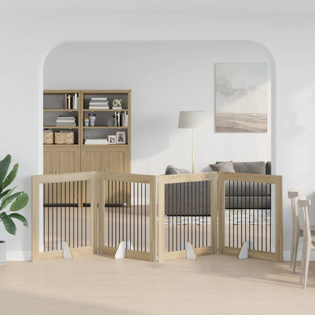 Cancello per cani pieghevole con supporti 4 pz Rovere Sonoma 892032