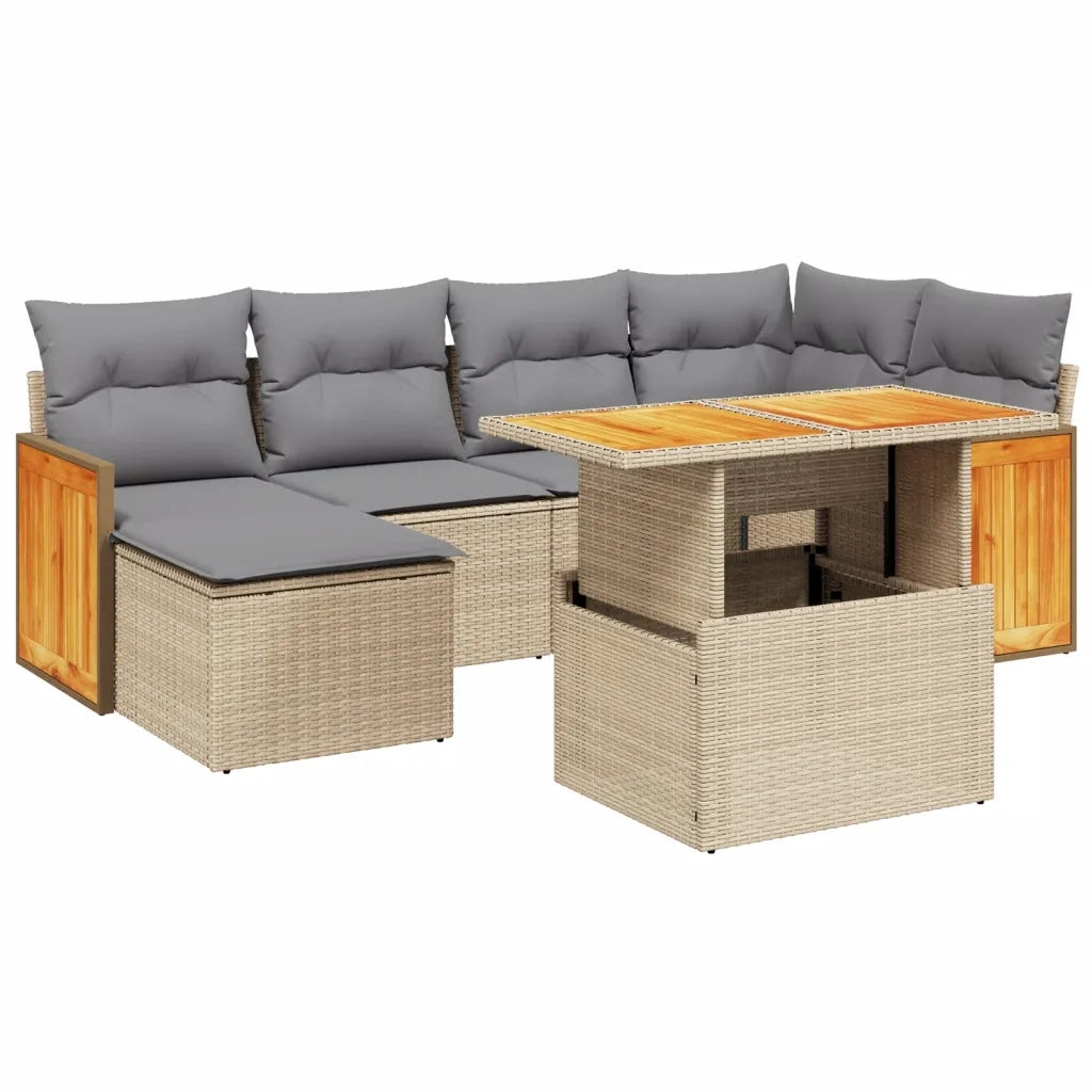 Set Divani da Giardino 7 pz con Cuscini Beige in Polyrattan 3274062