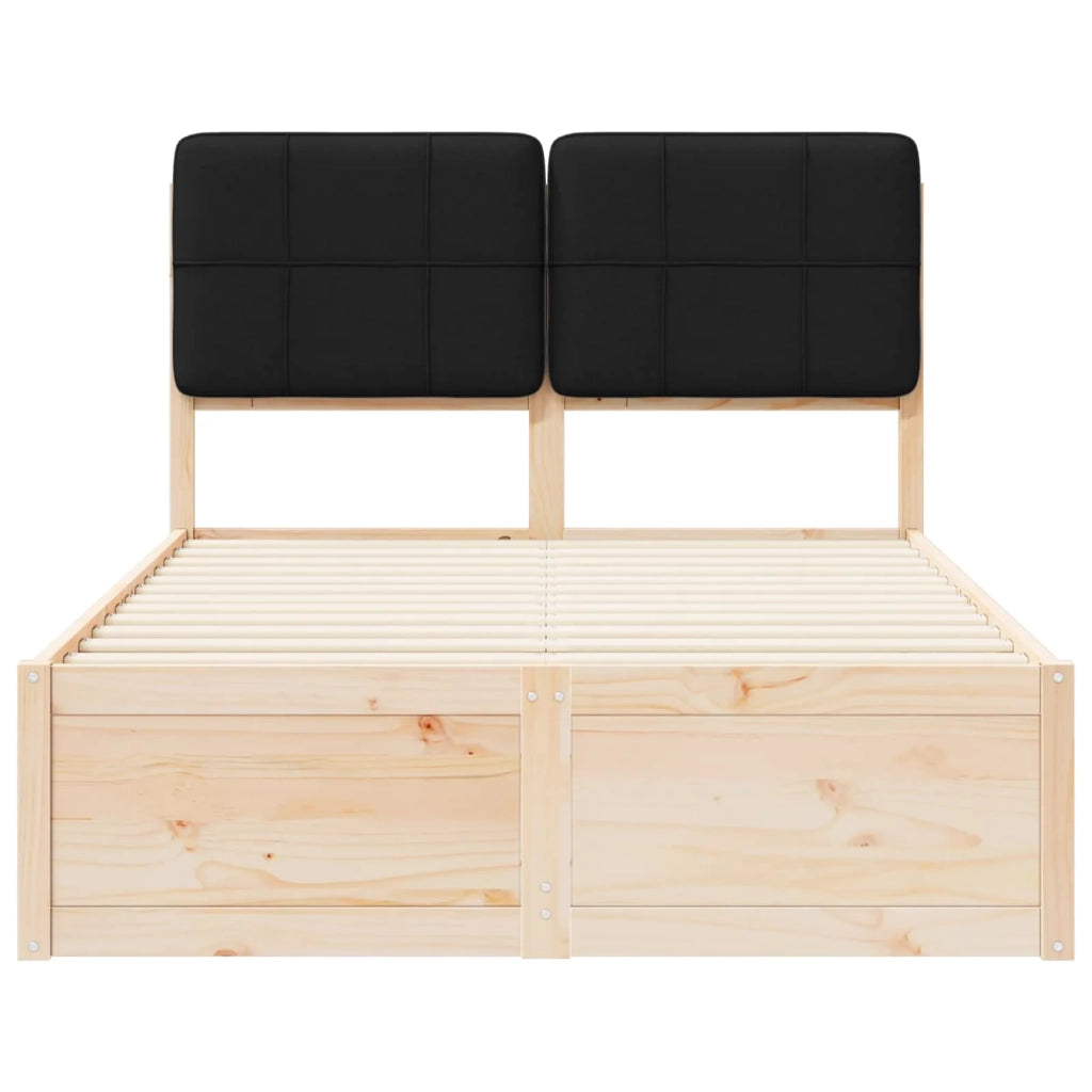 Letto matrimoniale | Letto per adulti | Letto con Testiera Rivestita Nero 120 x 190 cm Pino massello