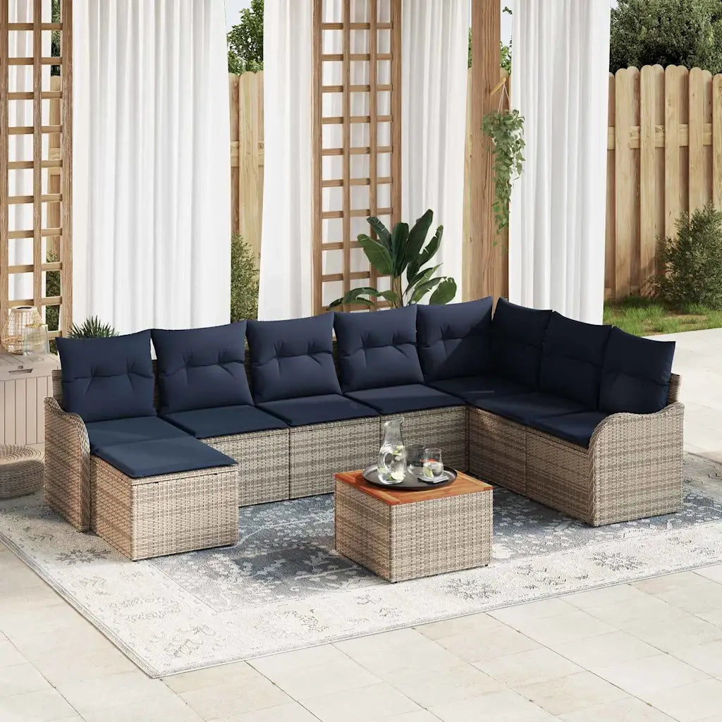 Set Divano da Giardino 9 pz Grigio polyrattan 3347493