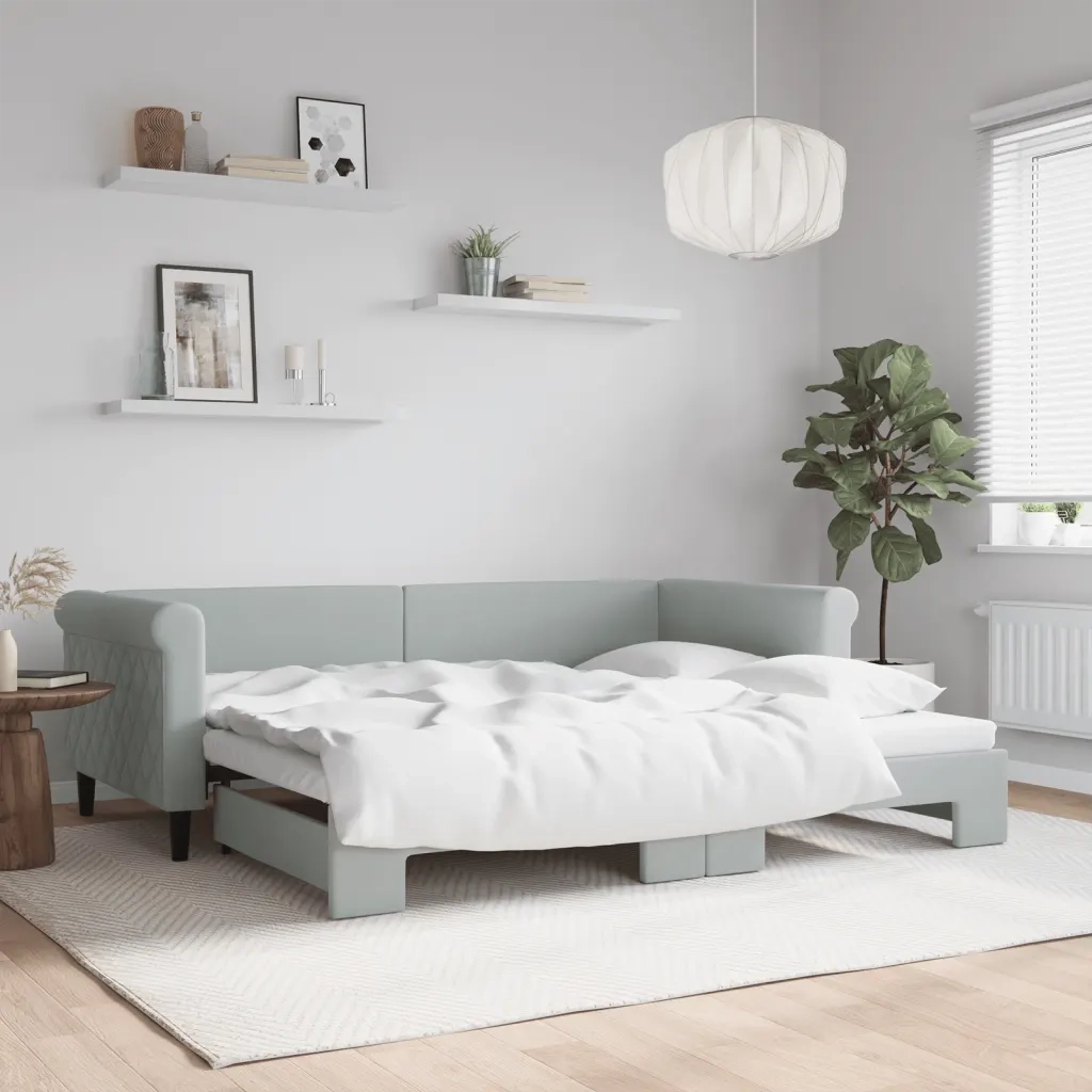 Divano Letto con Letto Estraibile Grigio Chiaro 90x200 Velluto 3197771