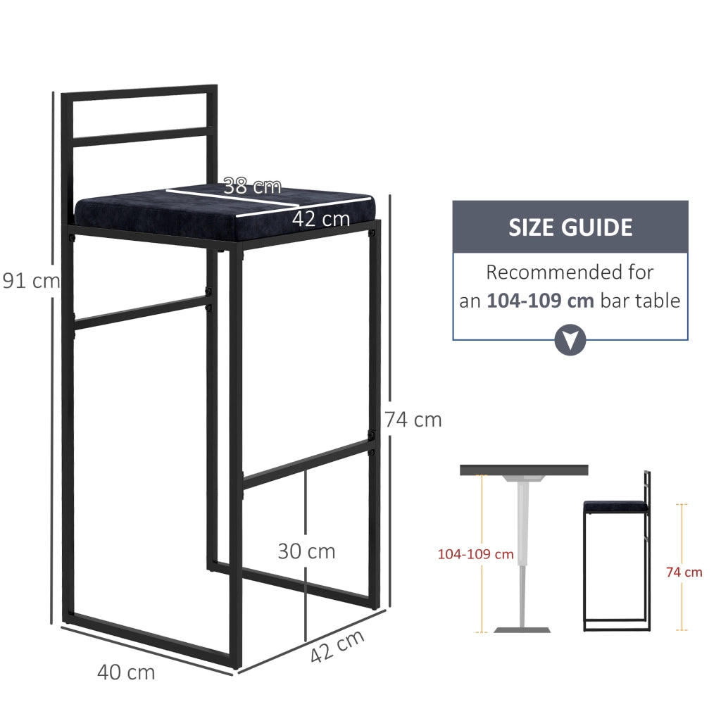 Set di 2 sgabelli alti da bar ¨C Minimal ¨C velluto nero, 74 cm
