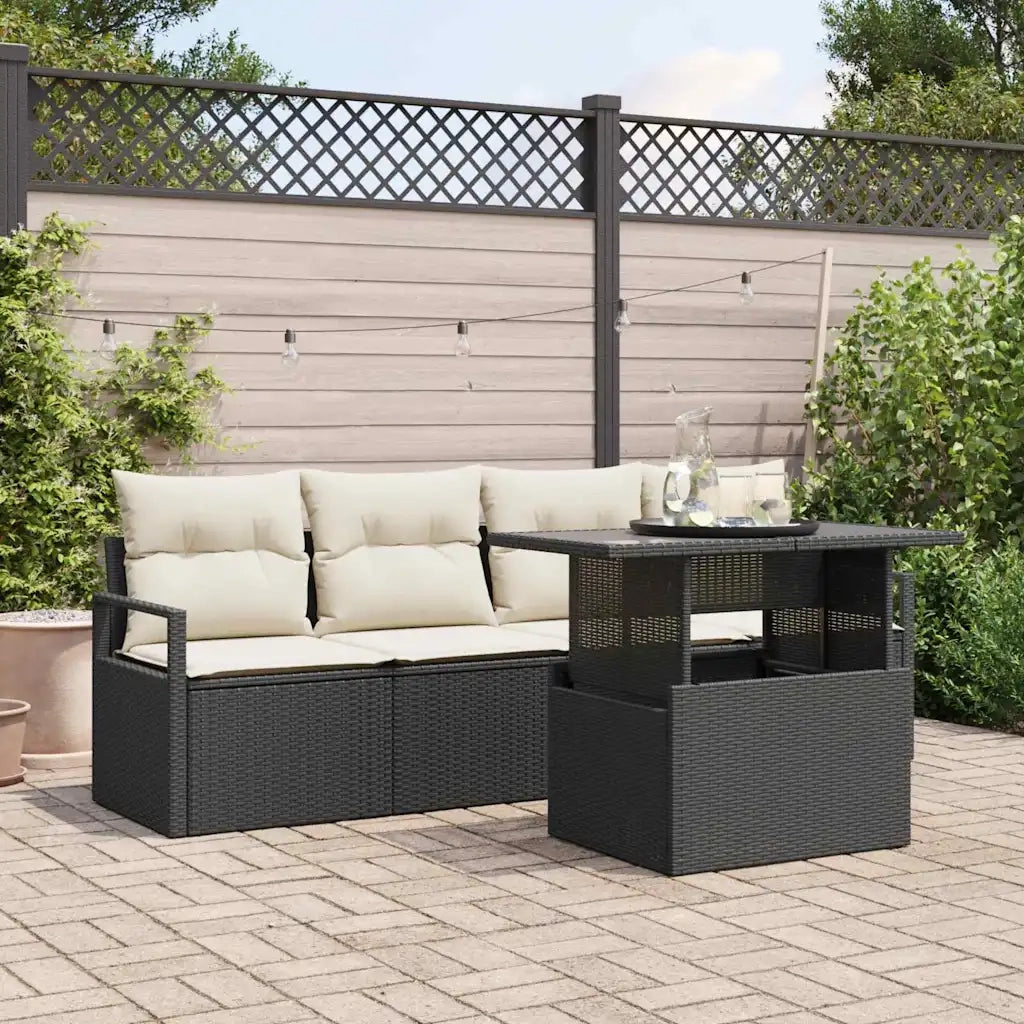 Set Divano da Giardino 5 pcs Nero e Crema polyrattan