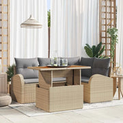 Set Divano da Giardino 5 pcs Beige Poly Rattan