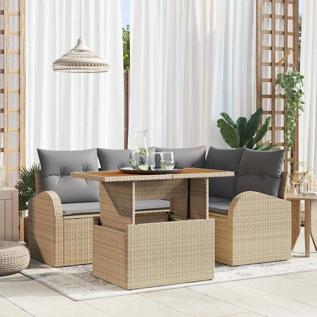 Set Divano da Giardino 5 pcs Beige Poly Rattan