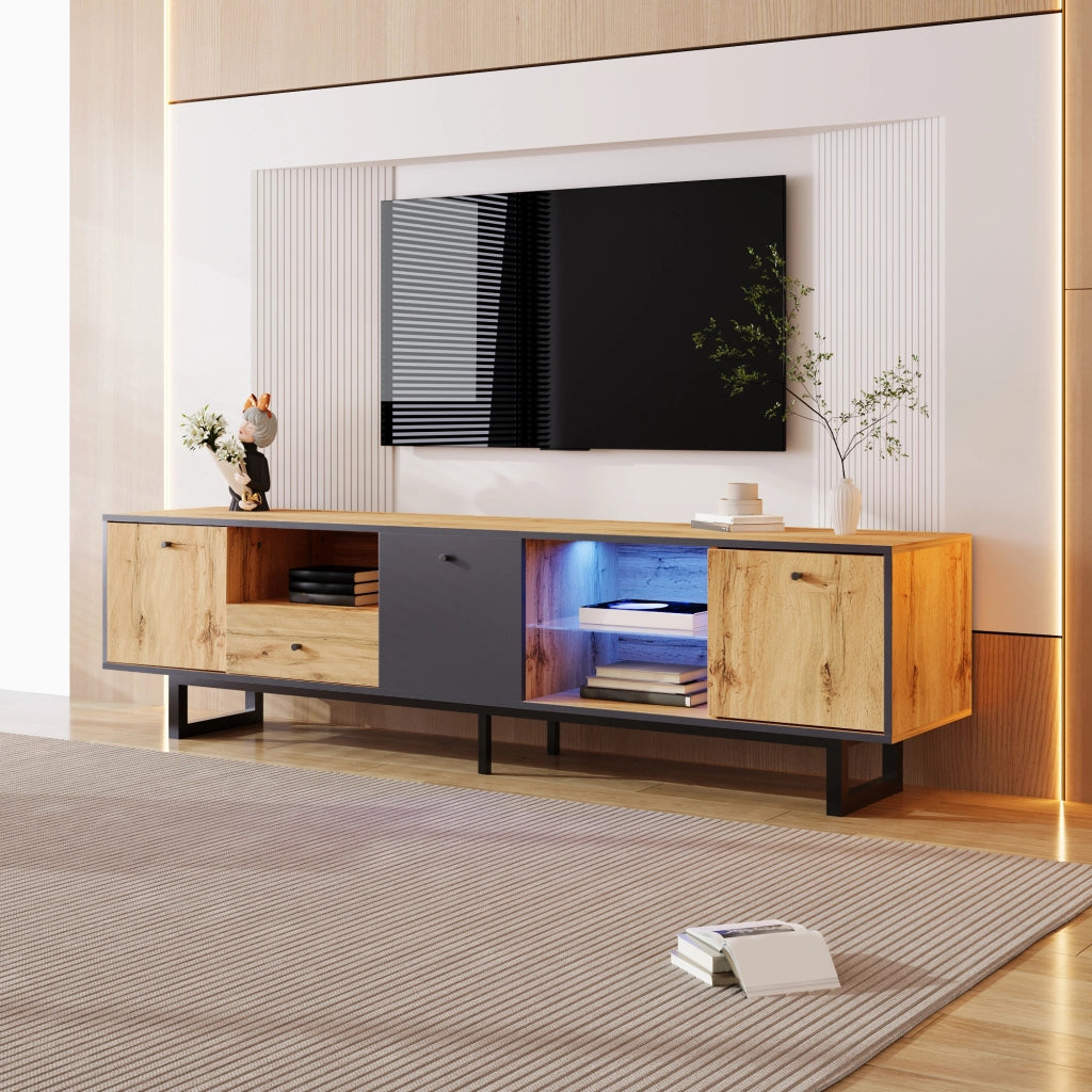 Lowboard TV naturale in truciolato lunghezza 190 cm