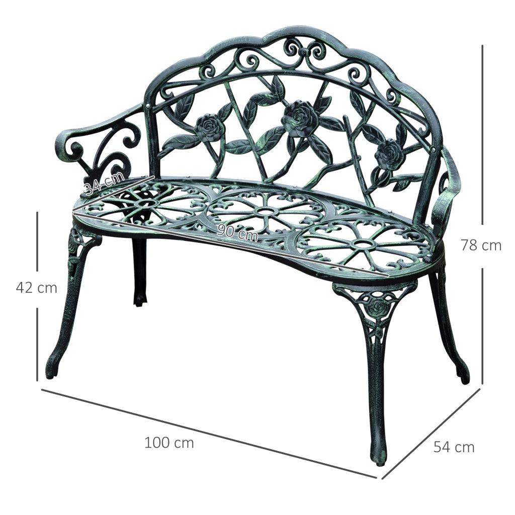 Panchina da Giardino 2 Posti in Metallo ¨C Zephmum ¨C Verde Antico 100x54x78 cm