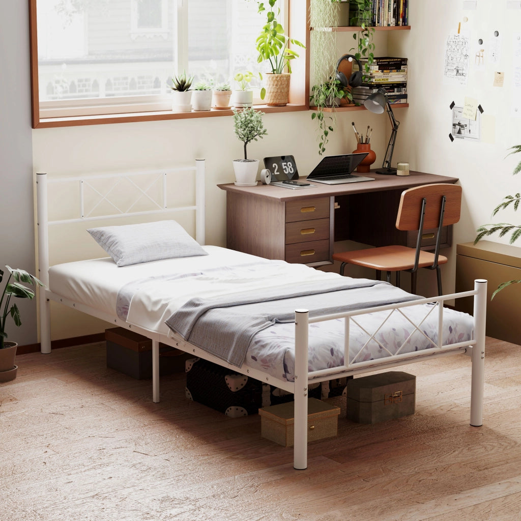 Letto singolo con testiera alta e contenitore ¨C Xylo ¨C Metallo bianco