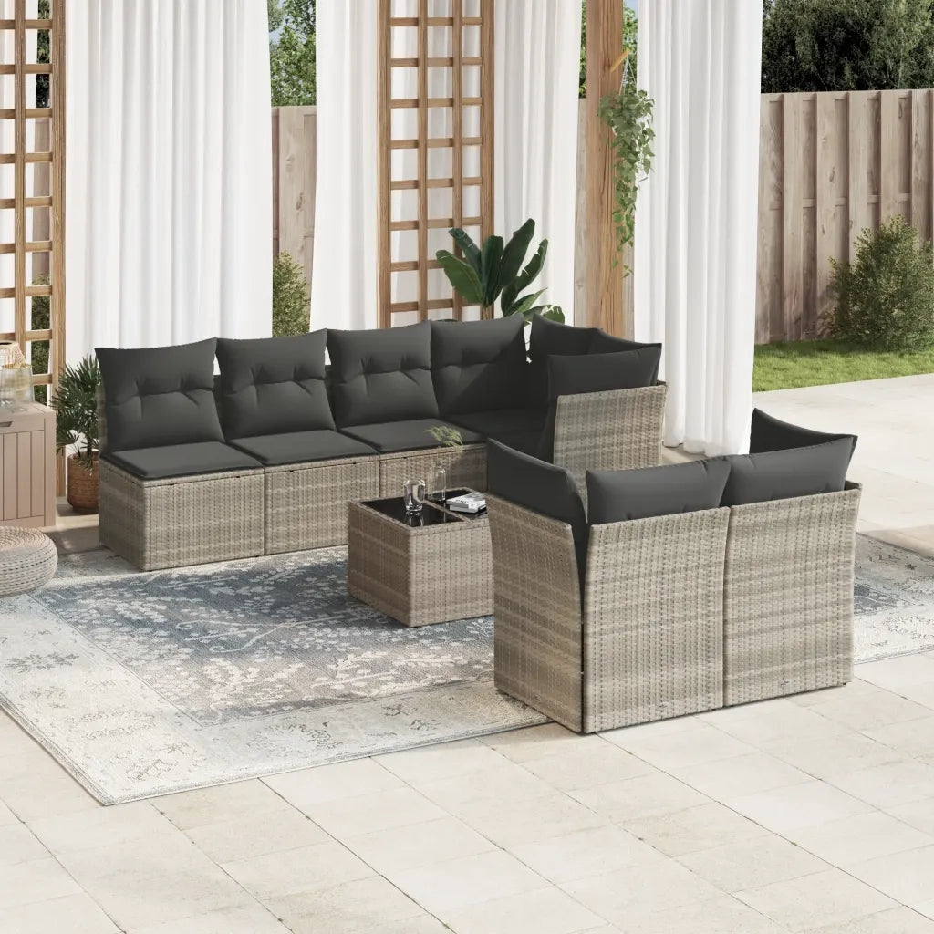 Set Divano da Giardino 8pz con Cuscini Grigio Chiaro Polyrattan 3249141