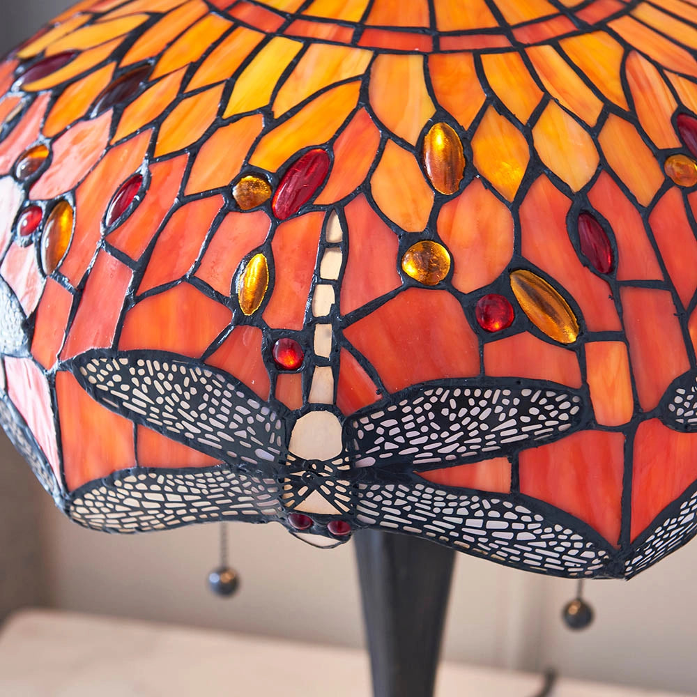 Lampada da tavolo Tiffany Dragonfly Flame 2xE27 rossa