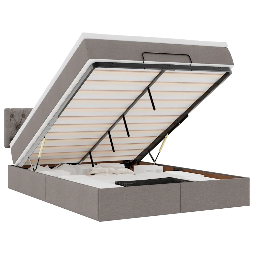 Pouf Letto con Materasso e LED Tortora 140x190 cm in Tessuto 3312392