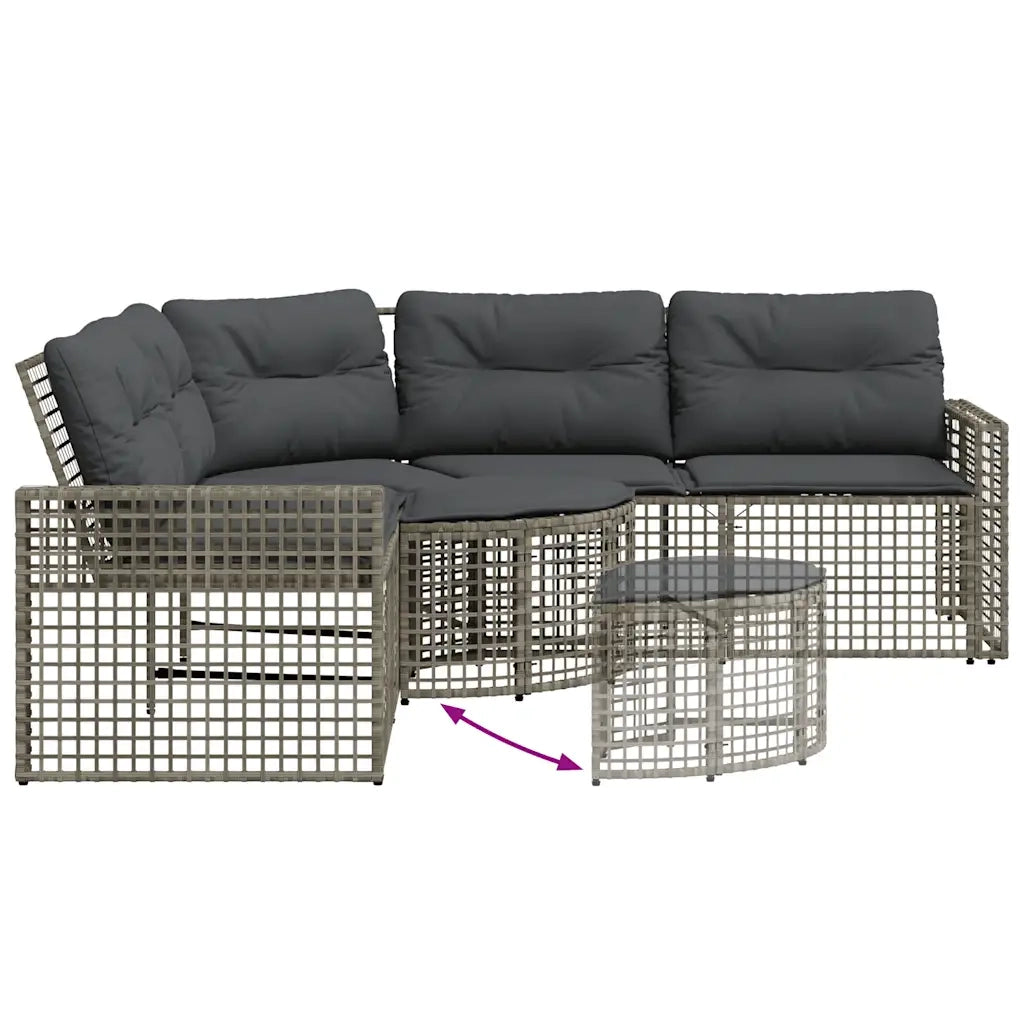 Divano da Giardino a L con Cuscini e Pouf Grigio in Polyrattan 365895