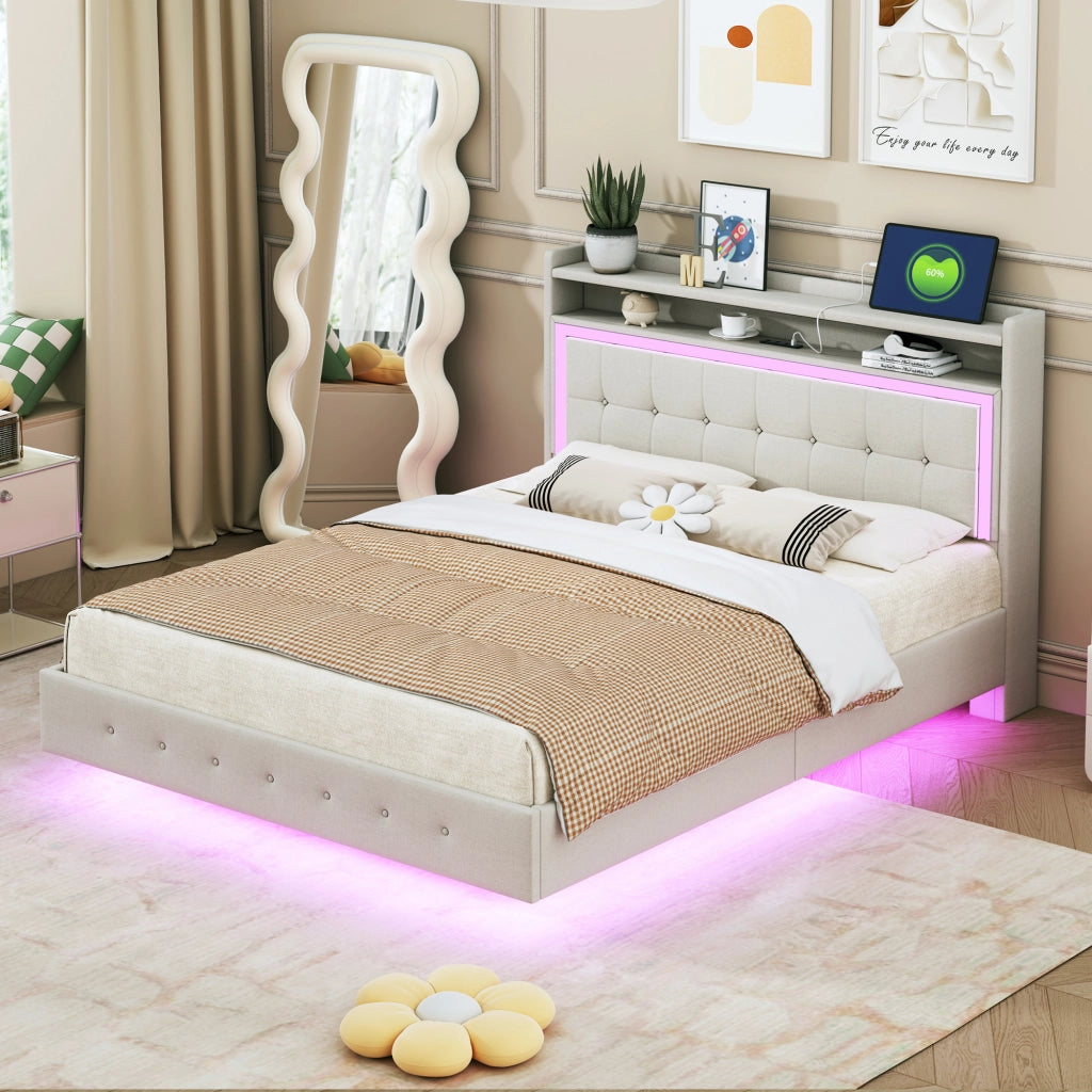 letto imbottito lino beige 140 x 200 cm
