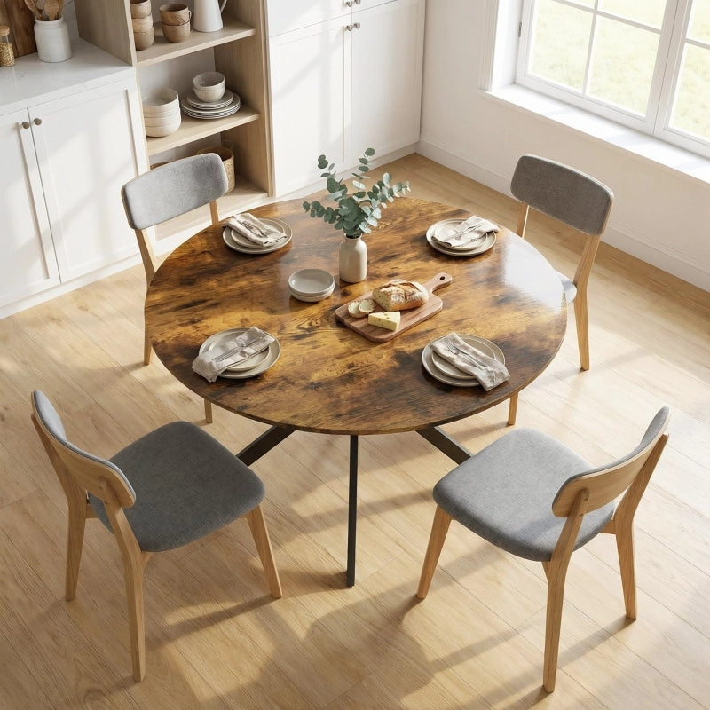 TAVOLO ROTONDO da pranzo 120 cm per 4 persone stile industriale legno marrone rustico