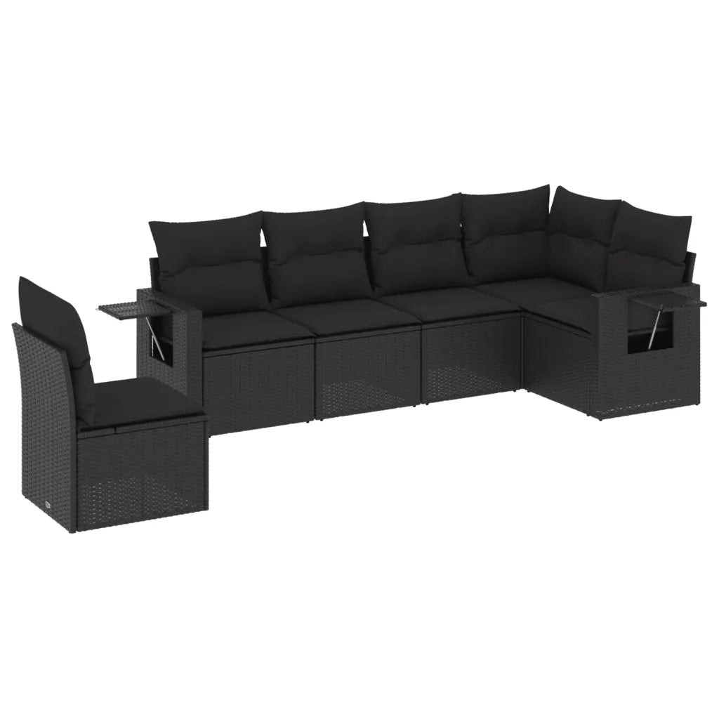 Set Divano da Giardino 6 pz con Cuscini Nero in Polyrattan