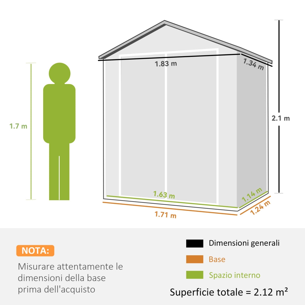 Casetta da Giardino ¨C zephmum ¨C Grigio, PP e Alluminio, 183x134x210 cm