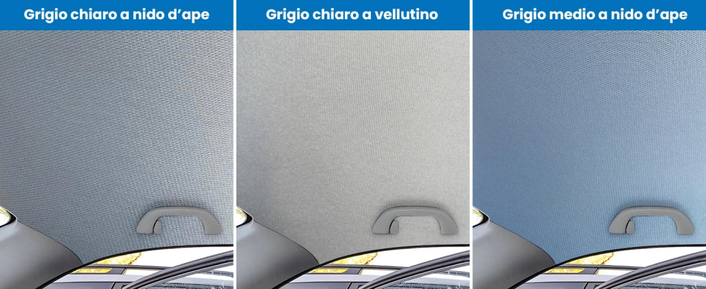 Kit Riparazione Tessuto Cielo Auto - Nido D'ape Grigio Medio Con 2 Colle Spray - Misura 1,50 x 3 m - Adatto anche per Pannelli Portiere e Pantoni
