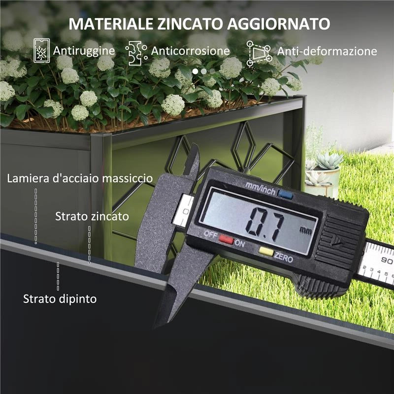 LETTO PER ORTO RIALZATO CON TRALICCIO PER PIANTE RAMPICANTI IN ACCIAIO ZINCATO 90X40X120 CM NERO