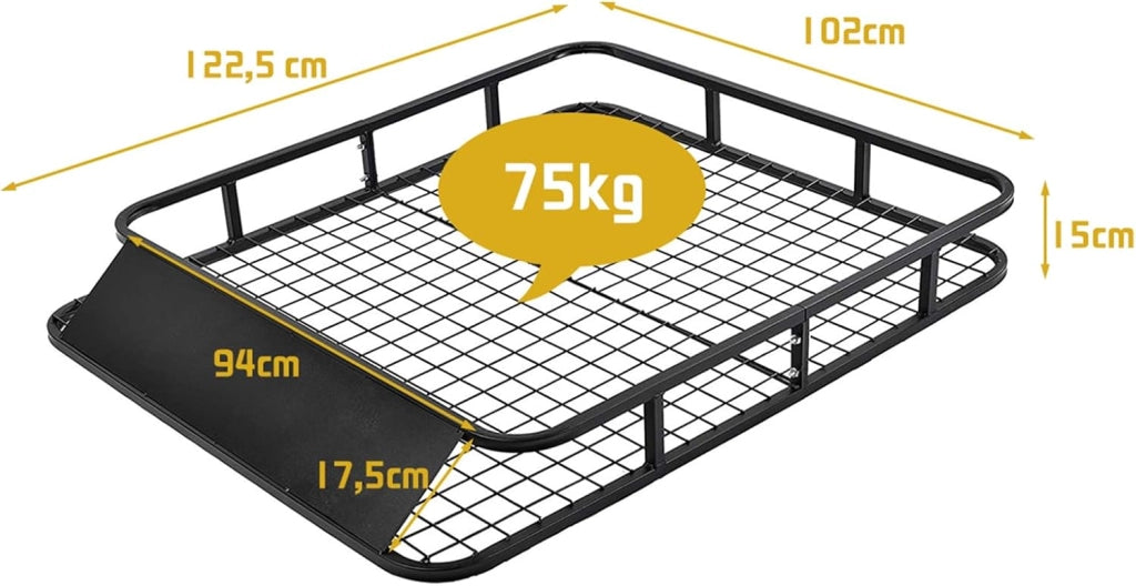 Portapacchi Auto Universale, Cesto Portapacchi Auto in Ferro, Bagagliera Auto Tetto 122,5 x 102 x 15 cm, Supporto 80kg, Nero (stile 2)