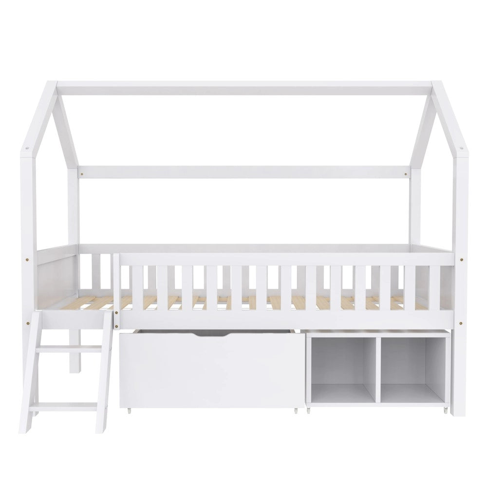 Letto Casetta Bambini 200x90 con Cassetti e Sponde ¨C Xylo ¨C Bianco