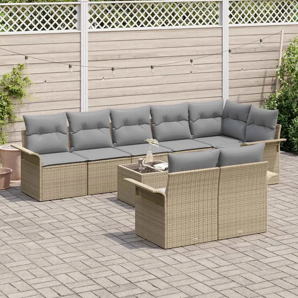 Set Divano da Giardino con archiviazione 9 pcs Beige polyrattan