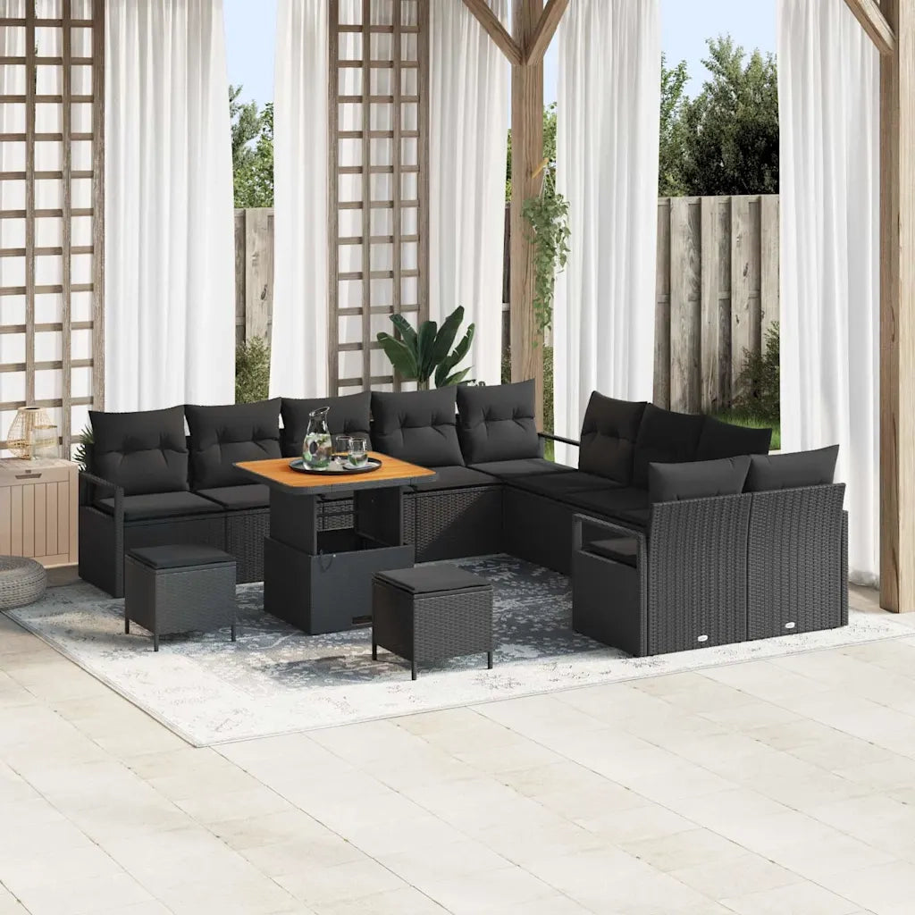 Set Divano da Giardino con cuscino 13 pcs Nero polyrattan
