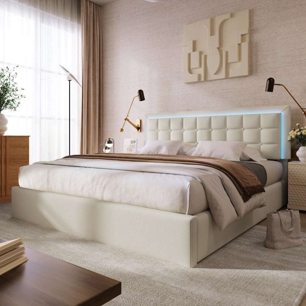 letto imbottito in pu bianco 140x200 cm