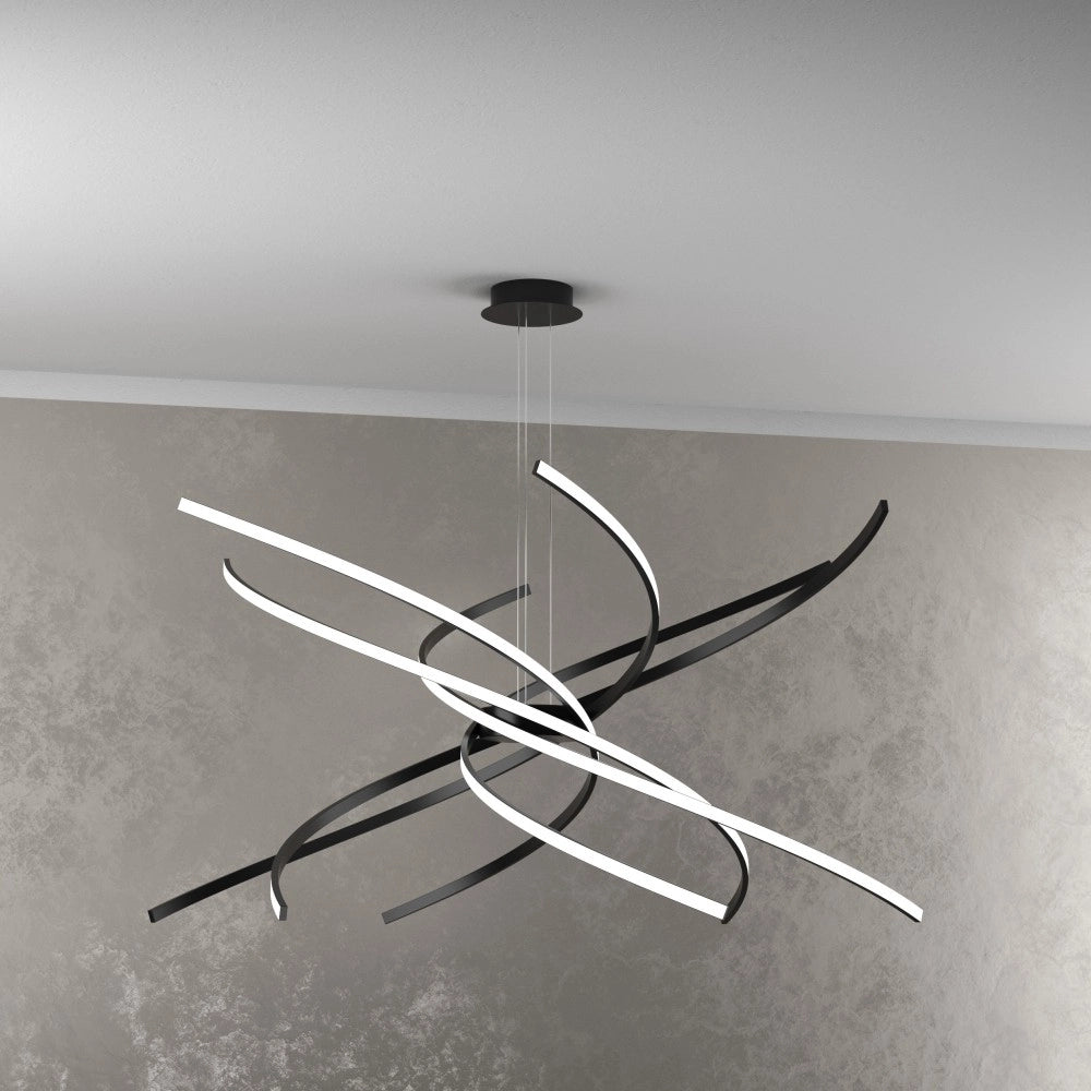 Lampadario a Led Moderno Top Light Tornado 88W 5950LM 1163/S100 Nero