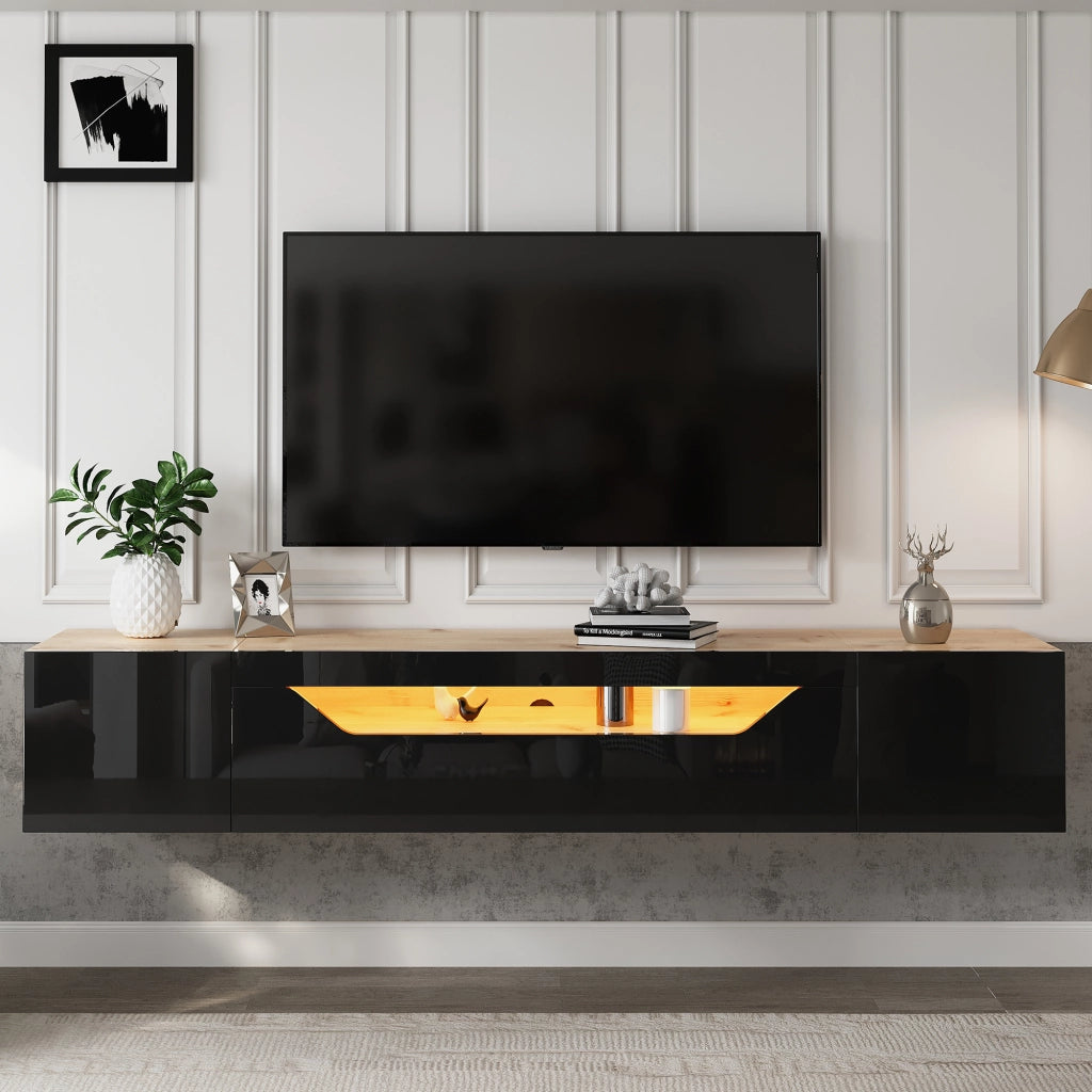 Cassettiera per TV beige e nero in truciolare; lunghezza 180 cm