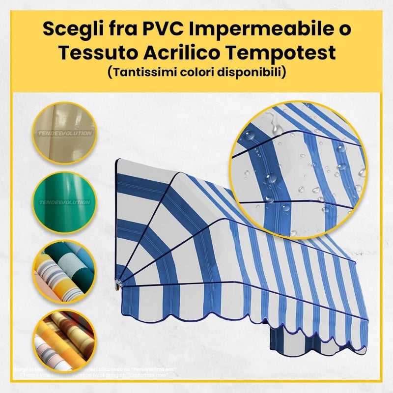 Tenda Sole Cappottina 5 Raggi, Telo PVC Crema, Larghezza 1,50 x Sporgenza 1,40, UV-Resistente, Impermeabile - Giardino, Balcone