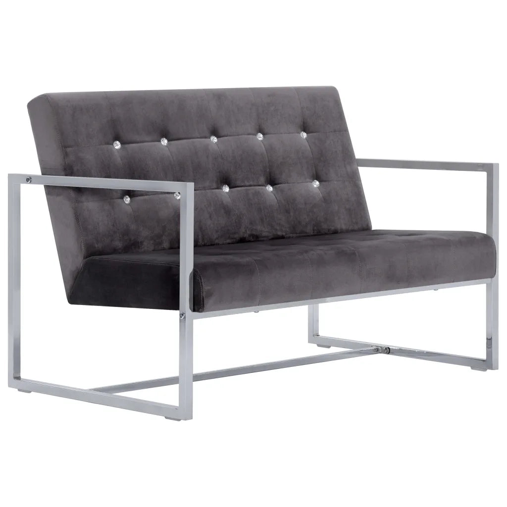 Divano a 2 Posti con Braccioli-Sofa 2 Posti Grigio Scuro Cromato e Velluto