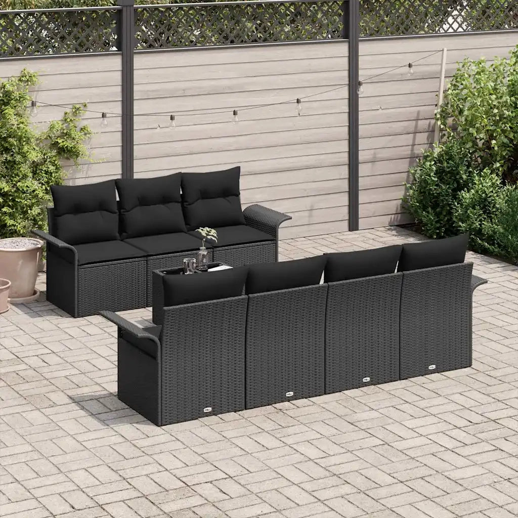 Set Divano da Giardino con cuscino 8 pcs Nero polyrattan 3345273