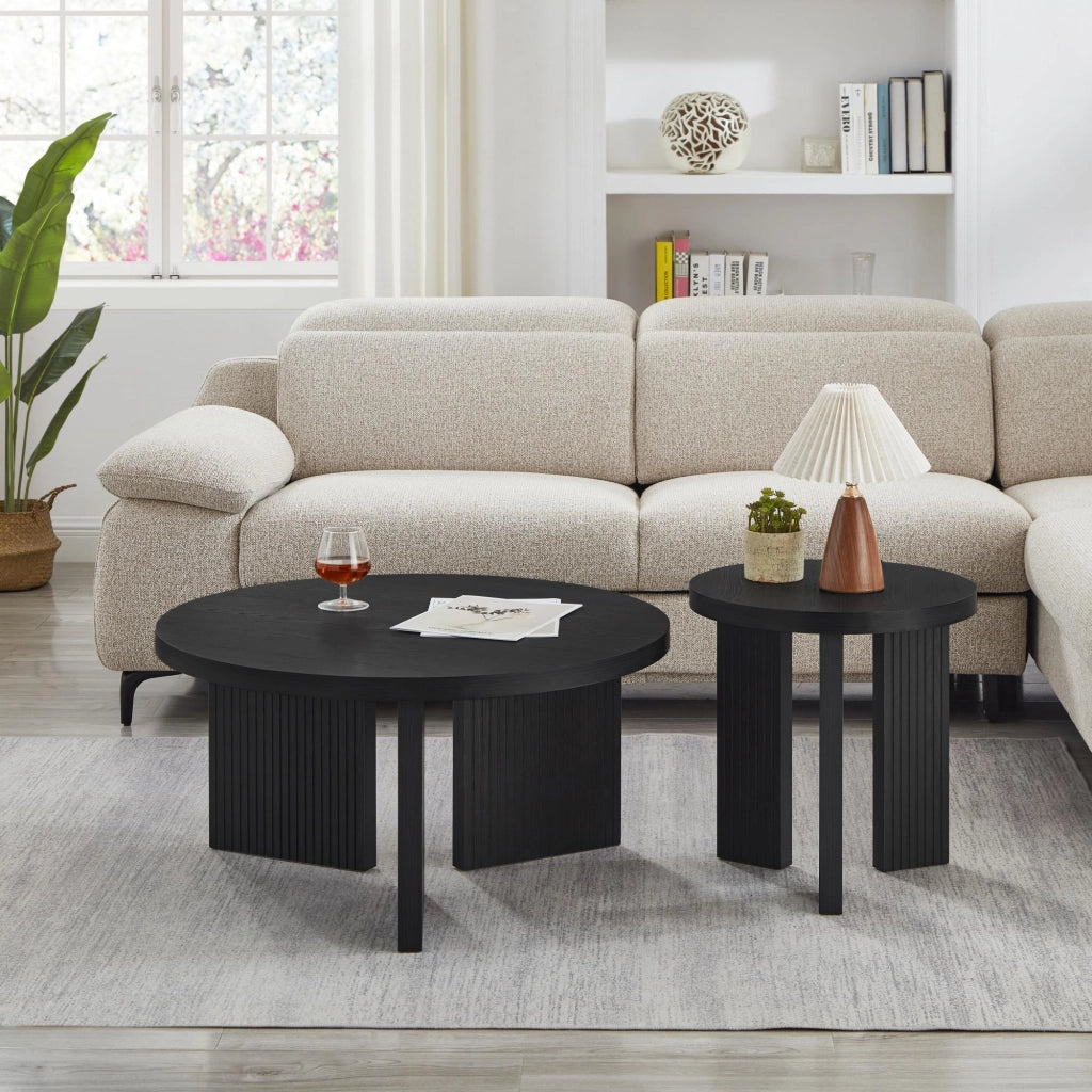 TAVOLO da caffè rotondo Set da 2 pezzi in MDF nero