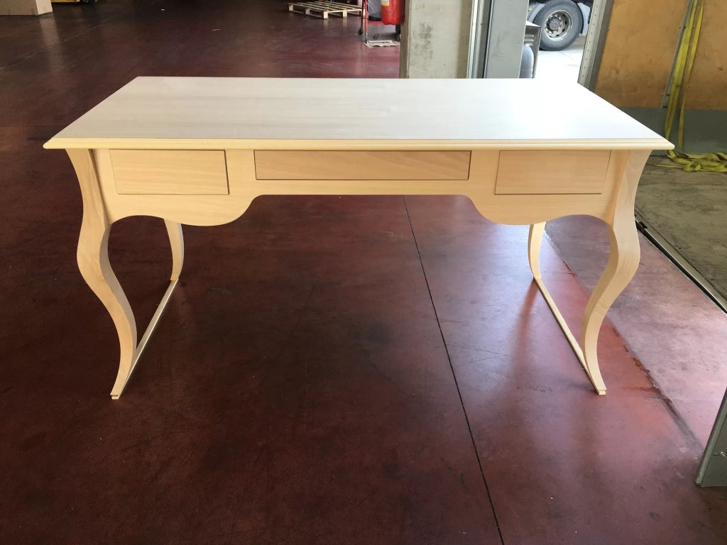 scrivania 3 cassetti sagomata legno grezzo 150x75x80 - Mobili 2G