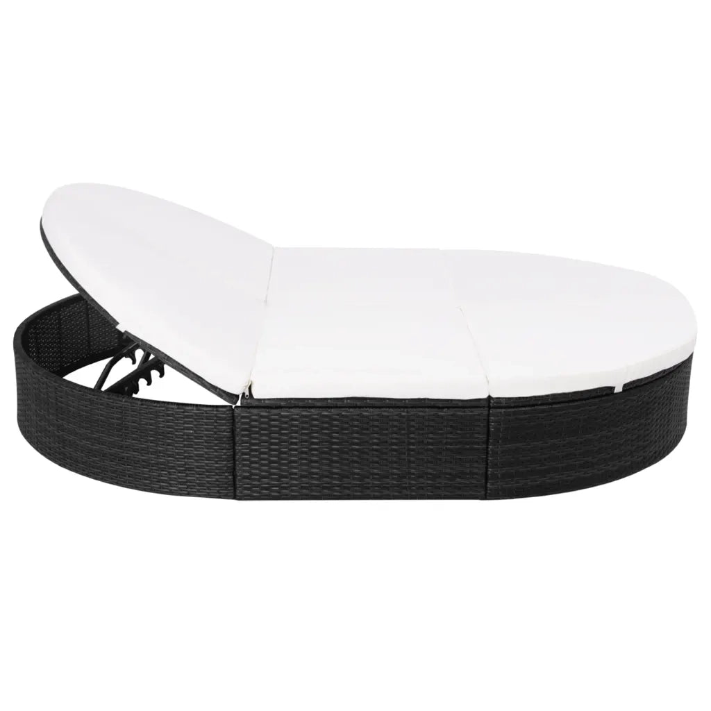 Lettino Prendisole con Cuscino in Polyrattan Nero 42940