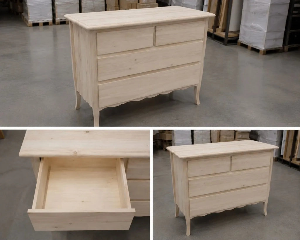 Cassettiera in legno 4 cassetti grezzo l.112 p.52 h.91 (3021) - Mobili 2G